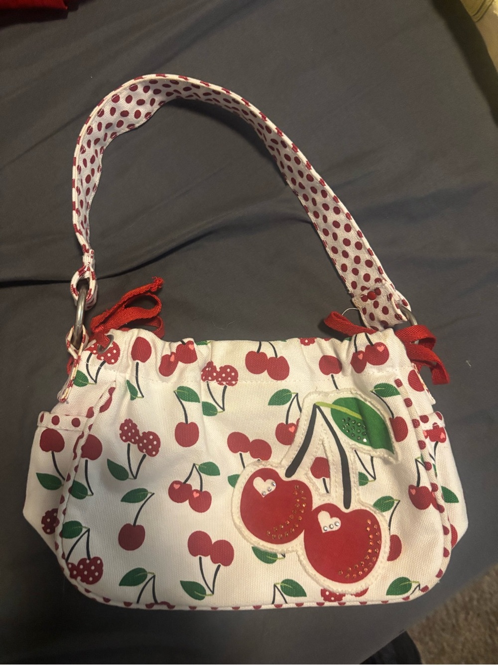 Cherry Print Shoulder Bag - Red and White